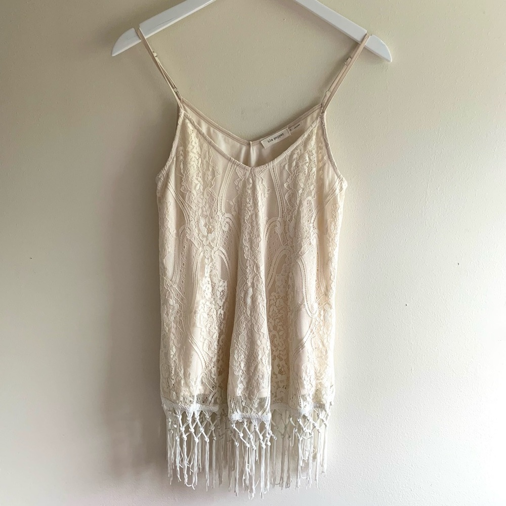 Blu Pepper Ivory Lace Macrame Sleeveless Blouse Size Small S